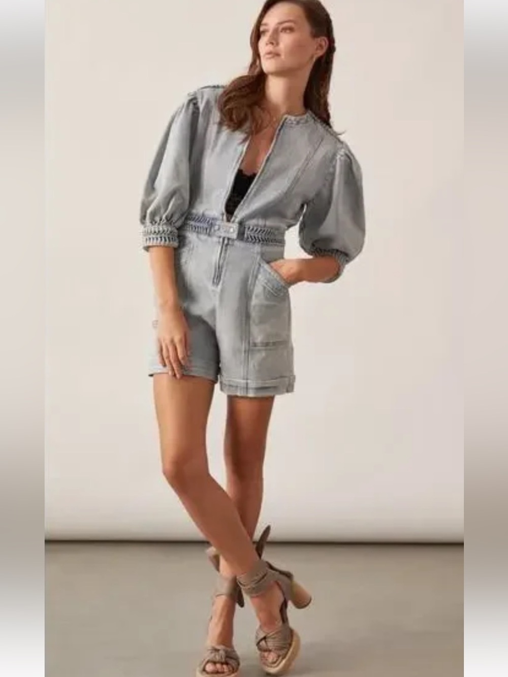 Magali Pascal Birkin light-wash denim romper with pockets Lined